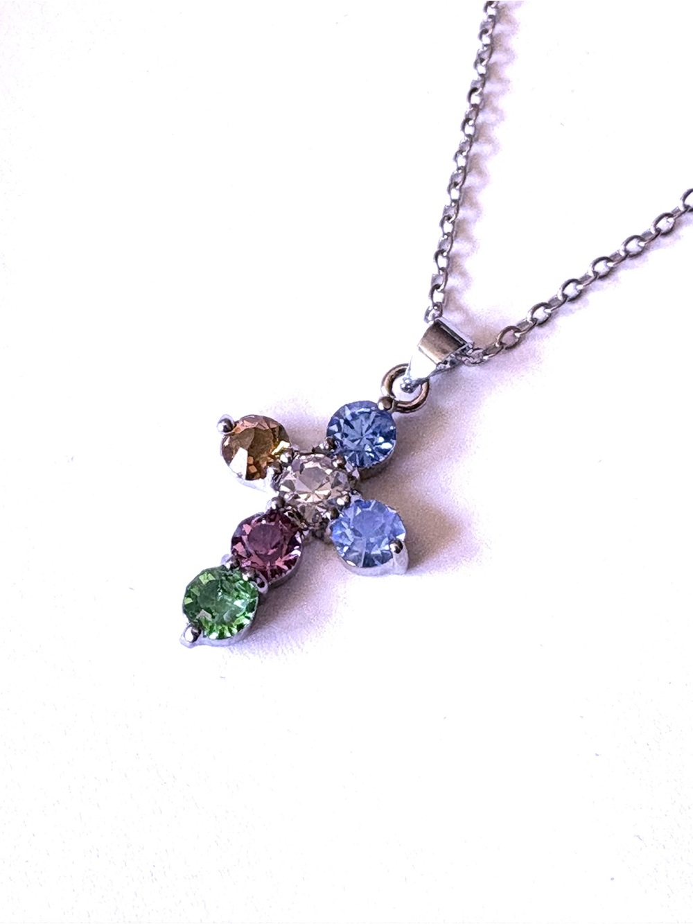 Multicolor Crystal Cross Necklace in Silver-Tone